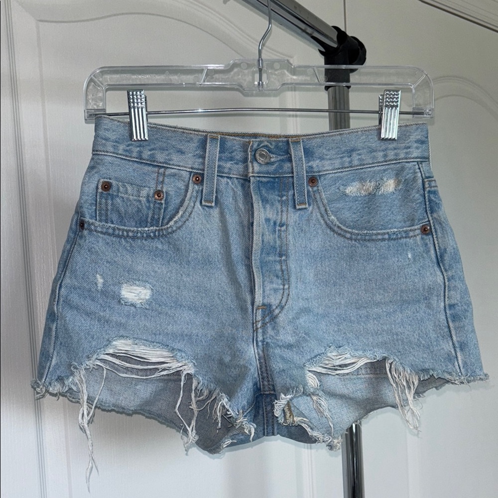 Levi's Light Blue Ripped Jean Shorts